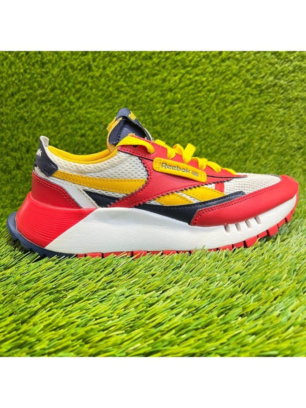 Reebok Classic Leather Legacy Boys Size 4.5Y Red White Running Shoes Sneakers